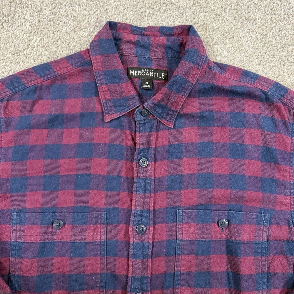 J.Crew Mercantile Flannel Shirt M Buffalo Plaid Red Blue Button Up‎ Workwear